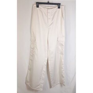 Emerson Lang Satin Wide Leg Cargo Pants XL Champagne 100% Polyester NWT
